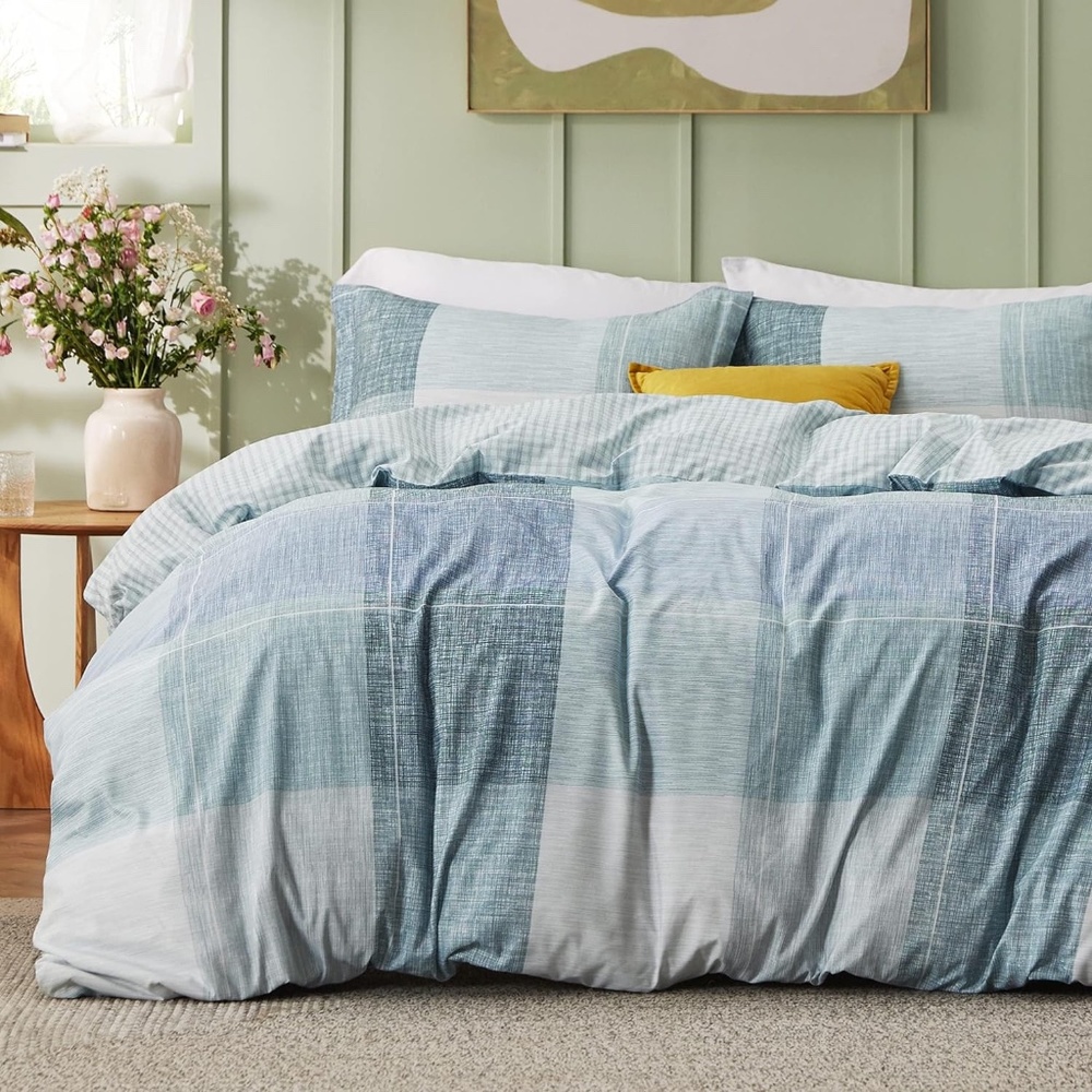 Bedsure Duvet Cover King Size - Reversible Buffalo Plaid Set W/2 King Shams
